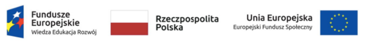 Logotyp Fundusze Europejskie Wiedza Edukacja Rozwój, flaga Rzeczpospolita Polska, flaga Unia Europejska Europejski Fundusz Społeczny