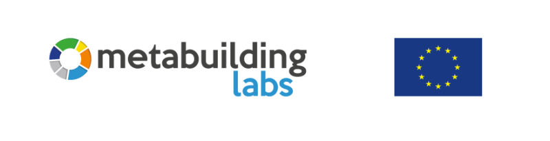 Logotyp projektu metabuilding labs oraz flaga UE